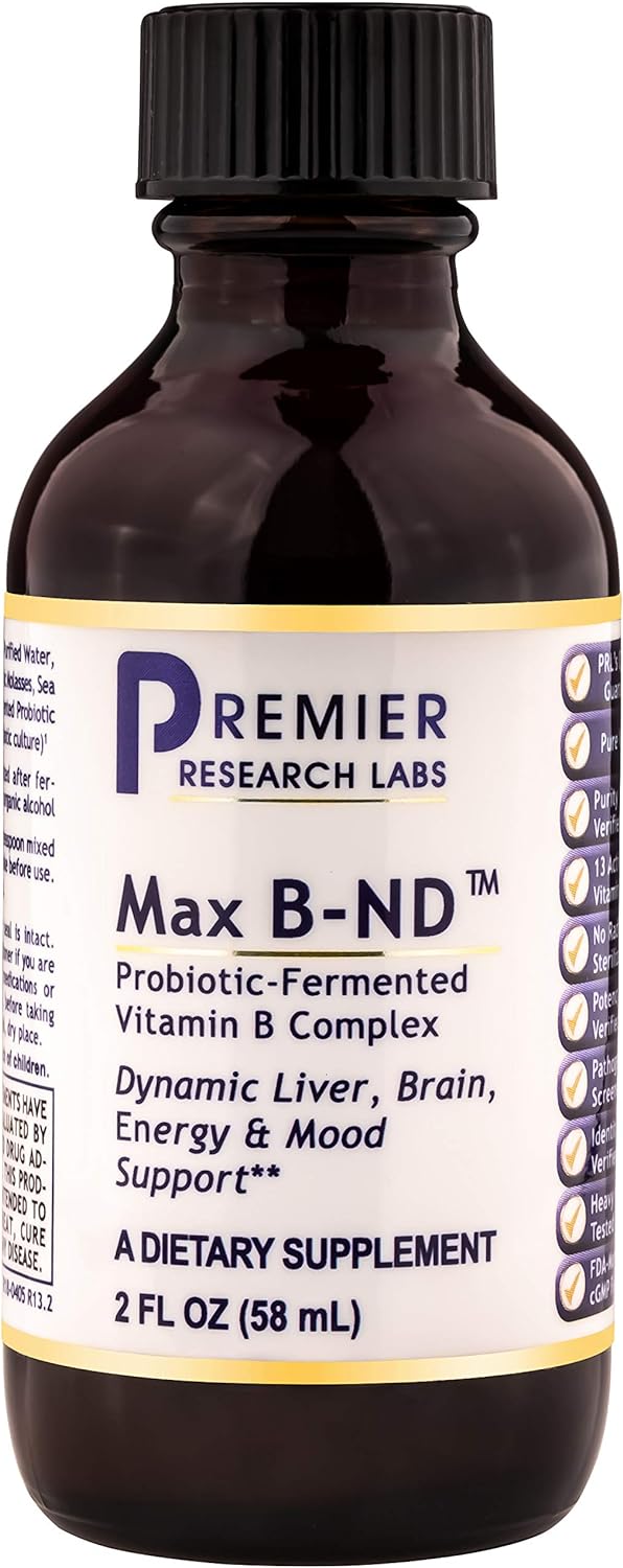 Max B-ND TM, 2 fl oz, Vegan Product - Probiotic-Fermented Vitamin B Complex Formula for Dynamic Liver, Energy, Brain and Mood Support