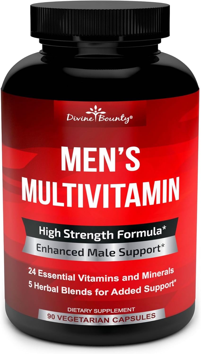 Mens Multivitamin – Daily Multivitamin for Men with Vitamin A C D E K B Complex, Calcium, Magnesium, Selenium, Zinc Plus Heart, Brain, Immune, and Mens Multivitamins – 90 Vegetarian Capsules