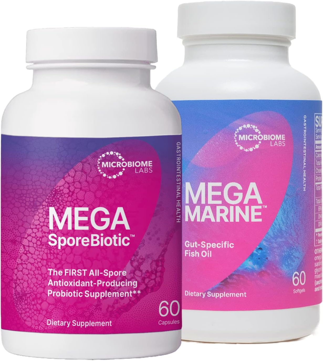 Microbiome Labs MegaSporeBiotic Spore-Based Probiotics (60 Capsules) + MegaMarine Fish Oil Supplement - Omega 3 Pills with EPA DHA DPA Ratio to Support Immune  Gut Health (60 Softgels) - 2 Products