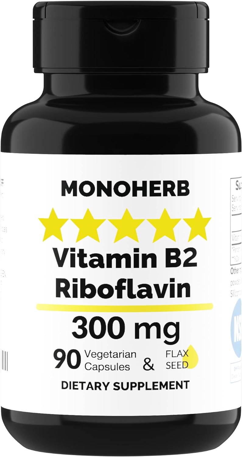 MONOHERB Vitamin B2 300 mg Riboflavin - Against Migraine - 90 Capsules