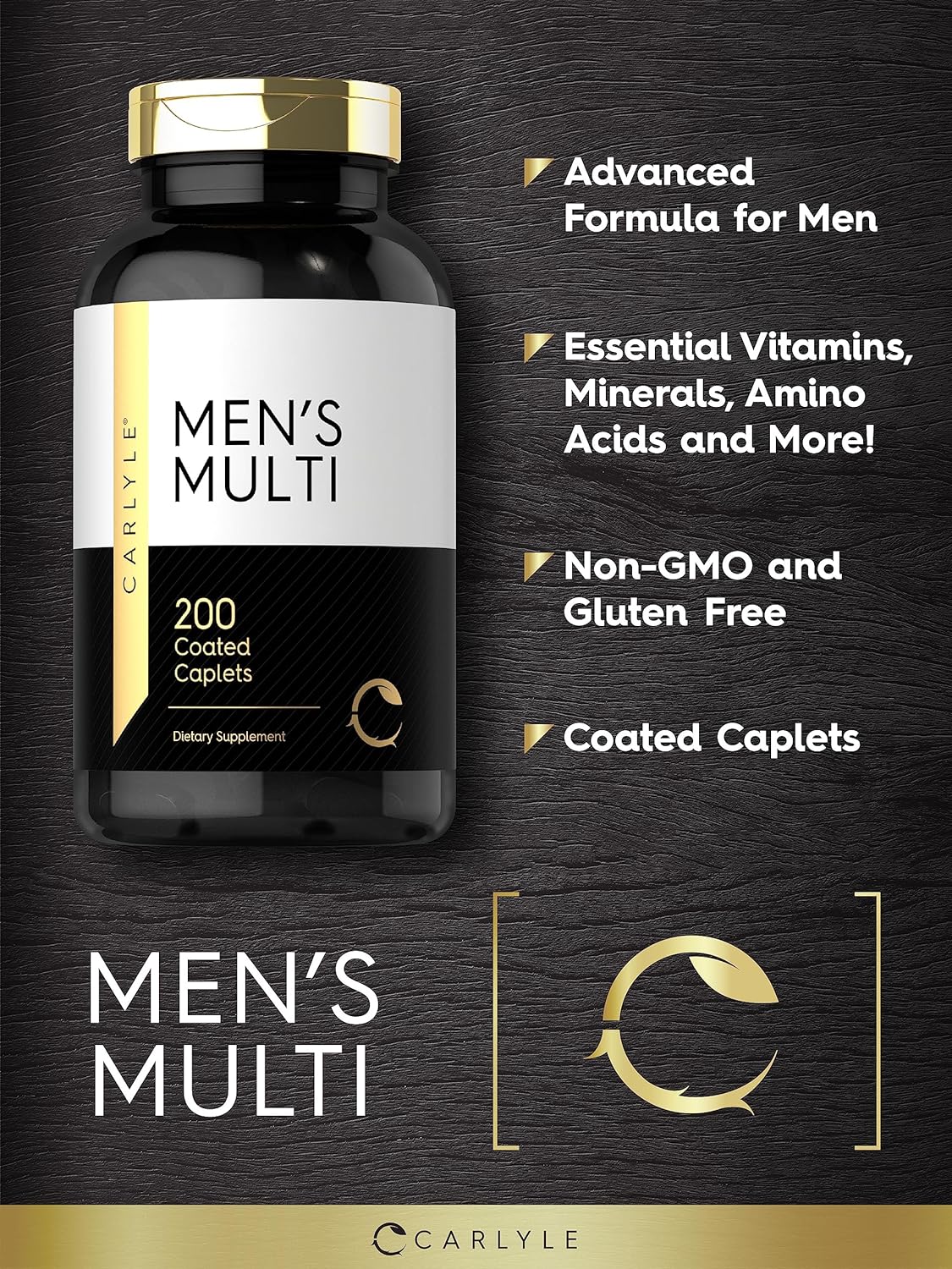 Multivitamin for Men | 200 Caplets | with Vitamins A, C, D, E,  B Vitamins | Non-GMO  Gluten Free Daily Supplement | by Horbaach