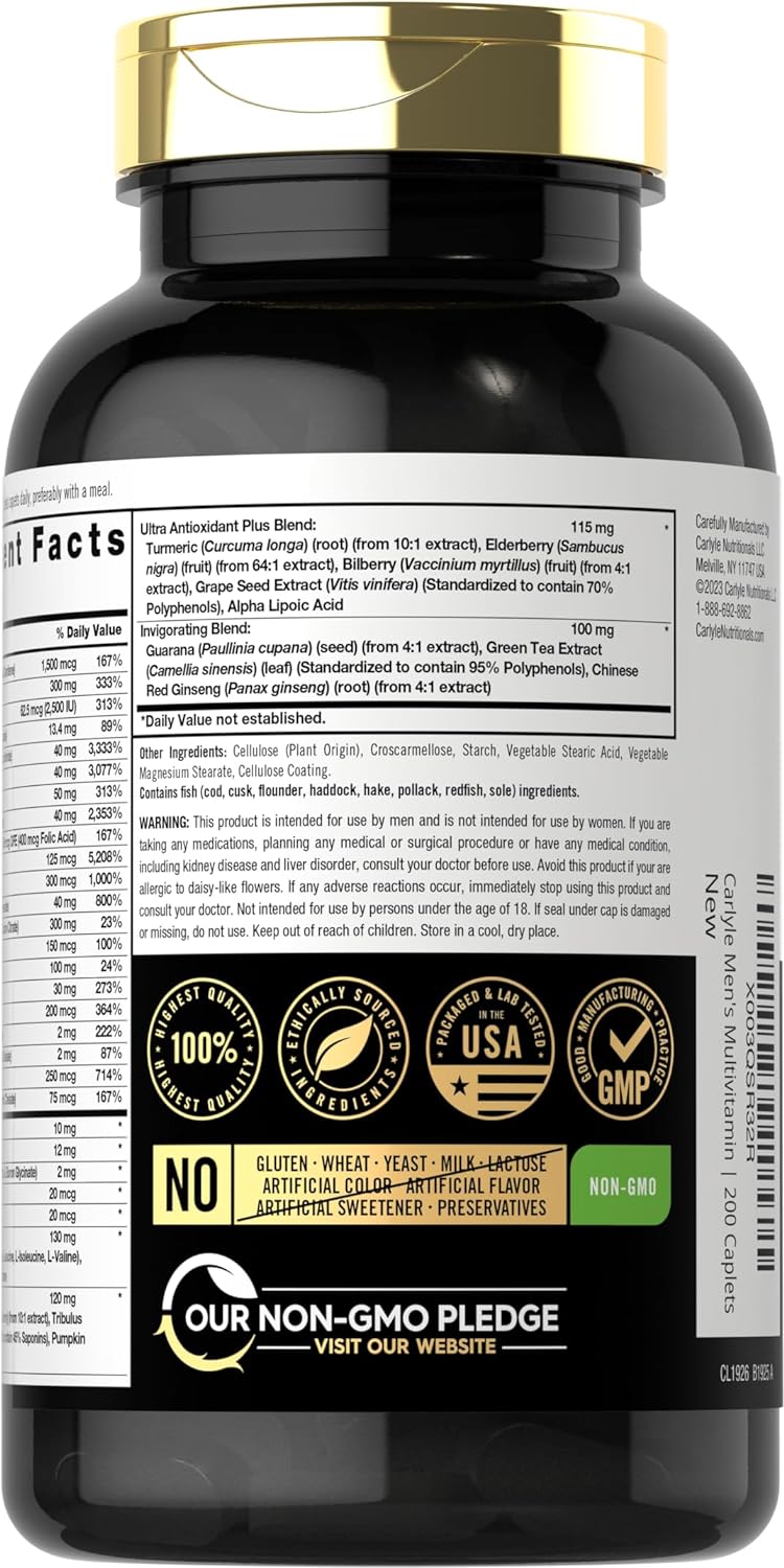 Multivitamin for Men | 200 Caplets | with Vitamins A, C, D, E,  B Vitamins | Non-GMO  Gluten Free Daily Supplement | by Horbaach