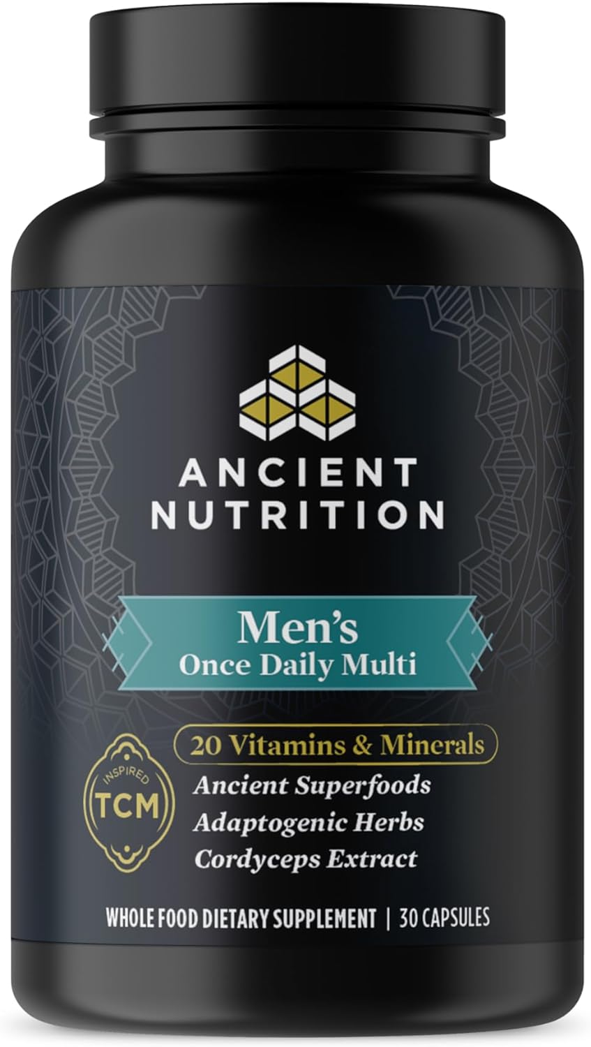 Multivitamin for Men by Ancient Nutrition, Ancient Multi Mens Once Daily Vitamin Supplement 30 Ct, Vitamin A, Vitamin B and Vitamin K2, Fenugreek Seed, Supports Immune System, Paleo and Keto Friendly