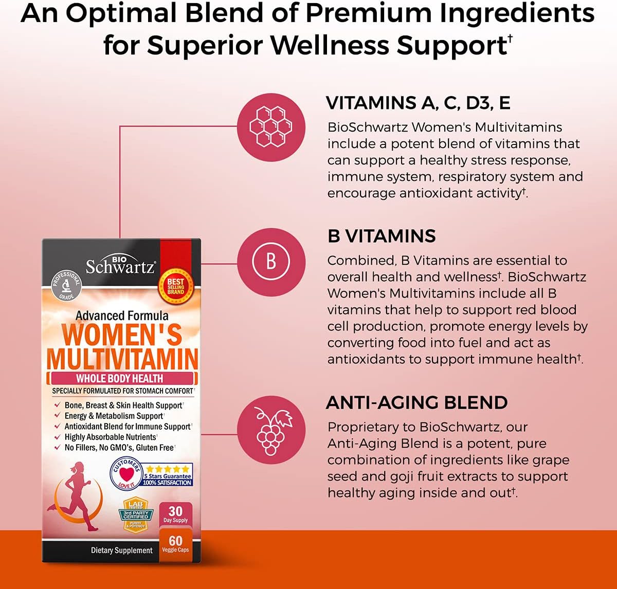 Multivitamin for Women with Vitamin D3 - Multivitamins for Bone Breast Skin Joint Energy - Vitamins for Immunity Support - Immune System Boost Natural Immune Defense - Joint Support Supplement - 60Ct