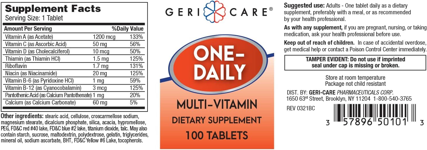 Multivitamin One-Daily Tablets 100 Per Bottle by Geri-Care Pharmaceuticals