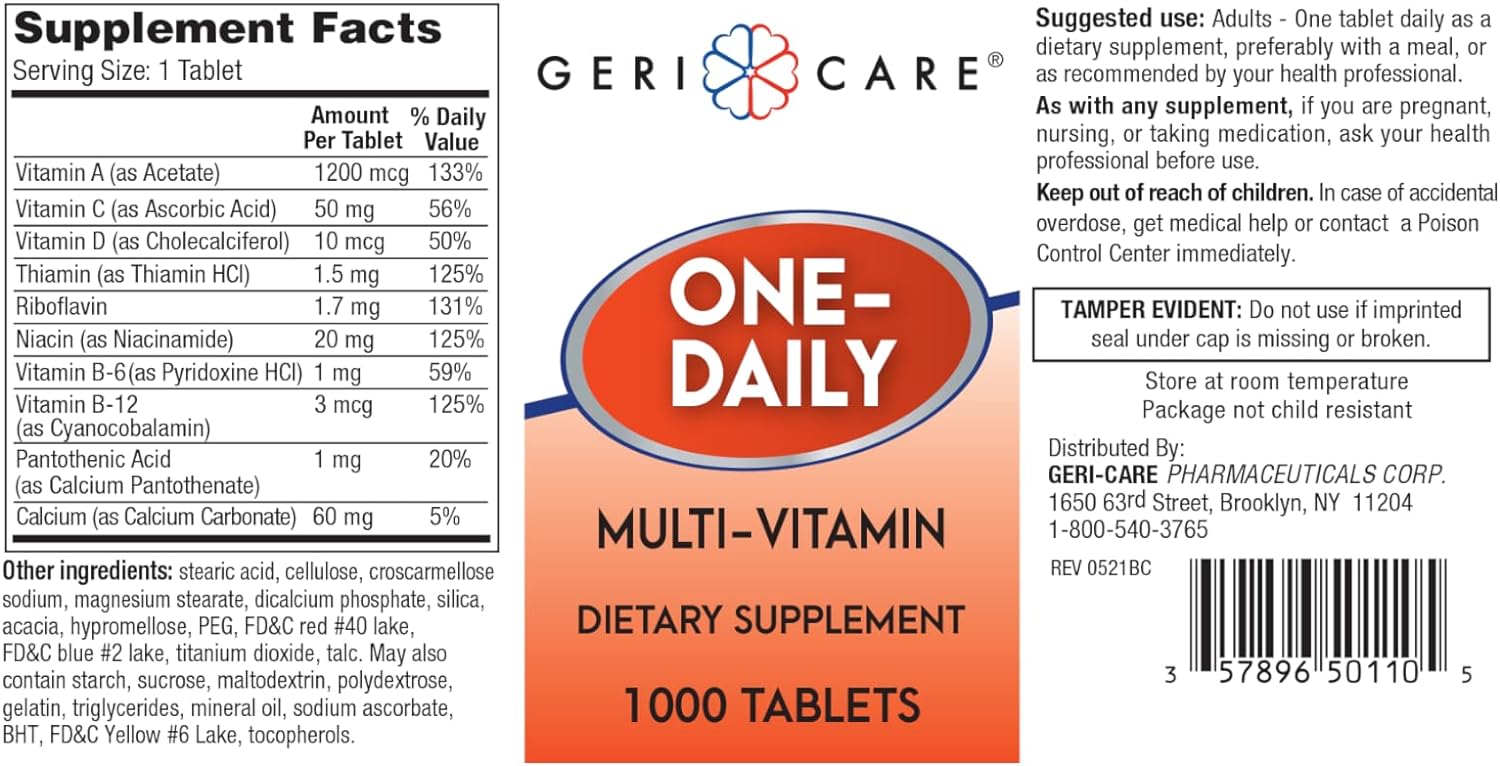 Multivitamin One-Daily Tablets 100 Per Bottle by Geri-Care Pharmaceuticals