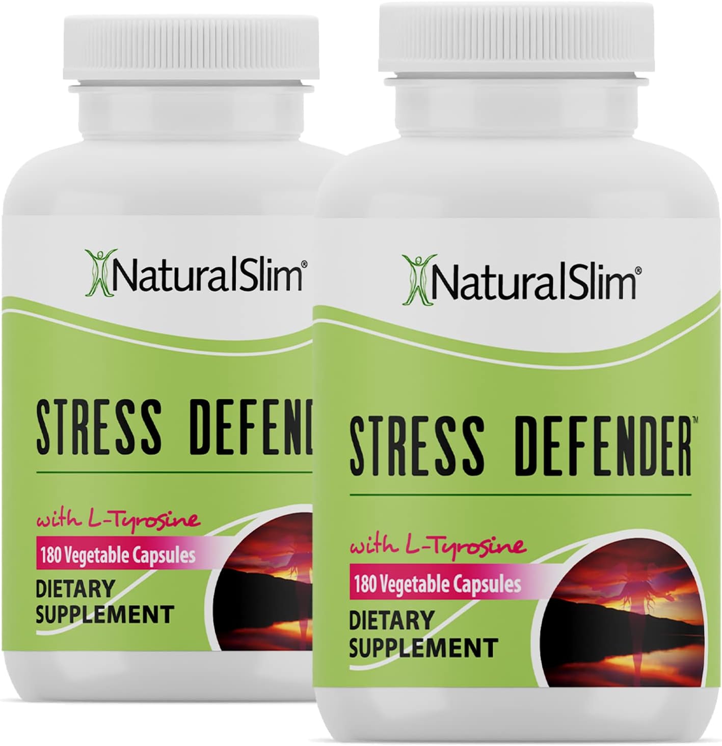 NaturalSlim Stress Defender L Tyrosine  Pantothenic Acid (Vitamin B5) - Natural Supplements for Energy, Focus, Cortisol Level and Stress Support - Keto Friendly - 180 Vegetable Capsules 2 Pack