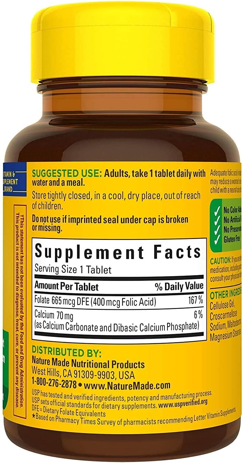 Nature Made Folic Acid 400mcg, 250 Tablets