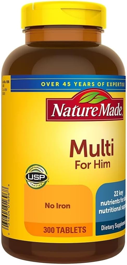 Nature Made Multivitamin For Him with No Iron, Mens Multivitamins for Daily Nutritional Support, Multivitamin for Men, 300 Tablets, 300 Day Supply