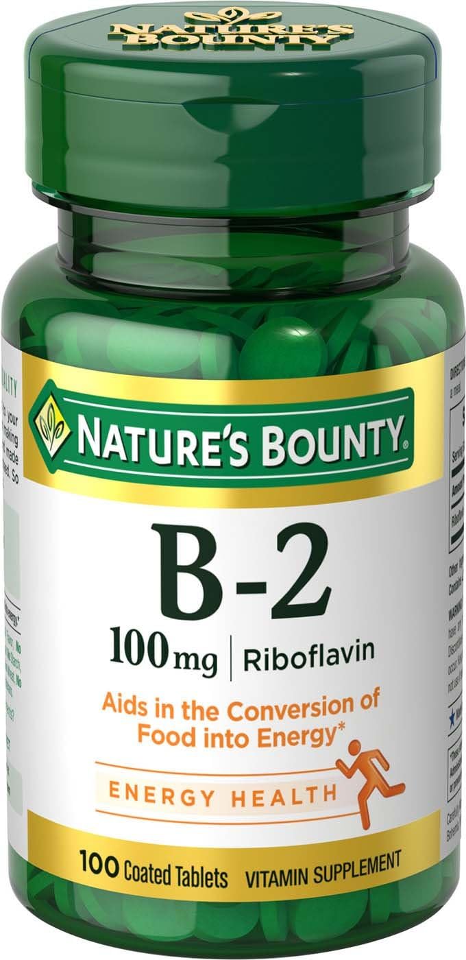 Natures Bounty Vitamin B-2 100 mg, 100 Coated Tablets (Pack of 2)