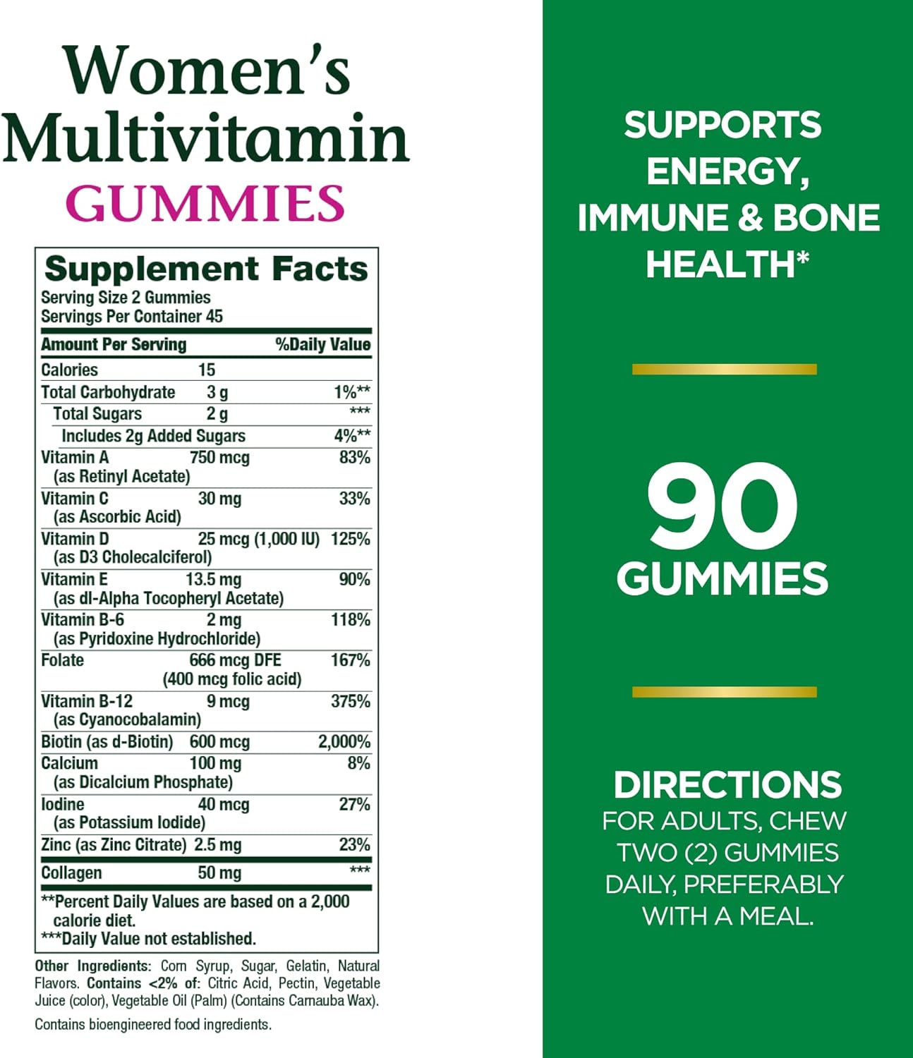 Natures Bounty Women Multivitamin, Vitamin Supplements for Adults, Fruit Flavored, 90 Gummies
