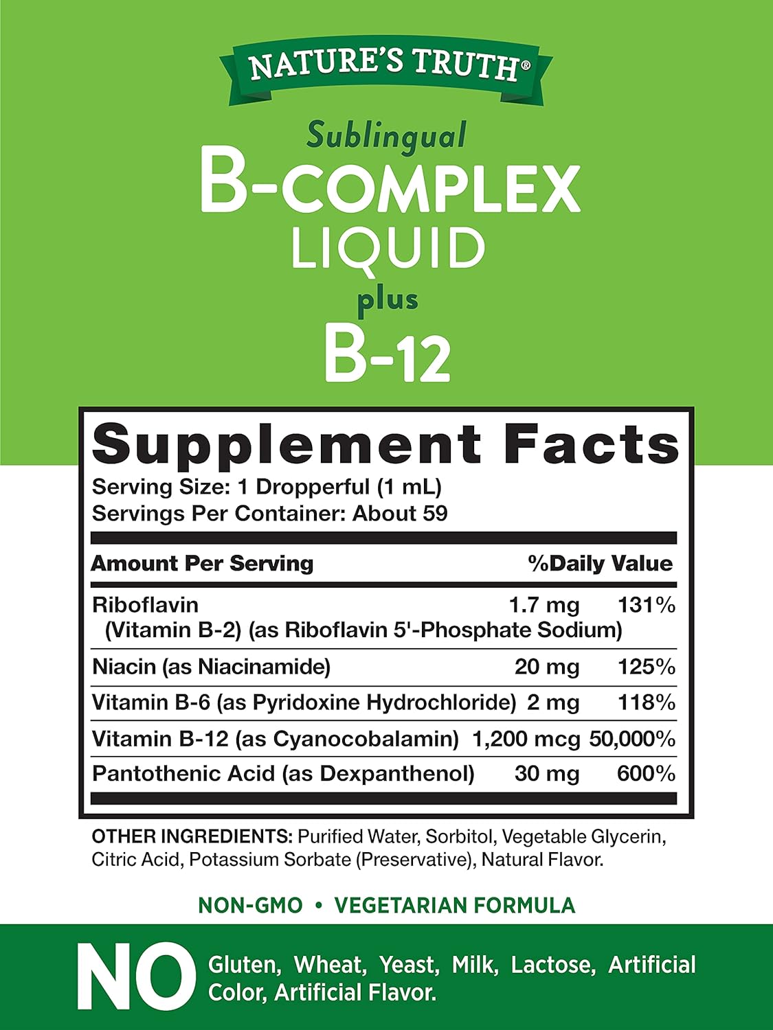 Natures Truth Vitamin B Complex Sublingual Liquid | 2oz | Natural Berry Flavor | Vegetarian, Non-GMO  Gluten Free