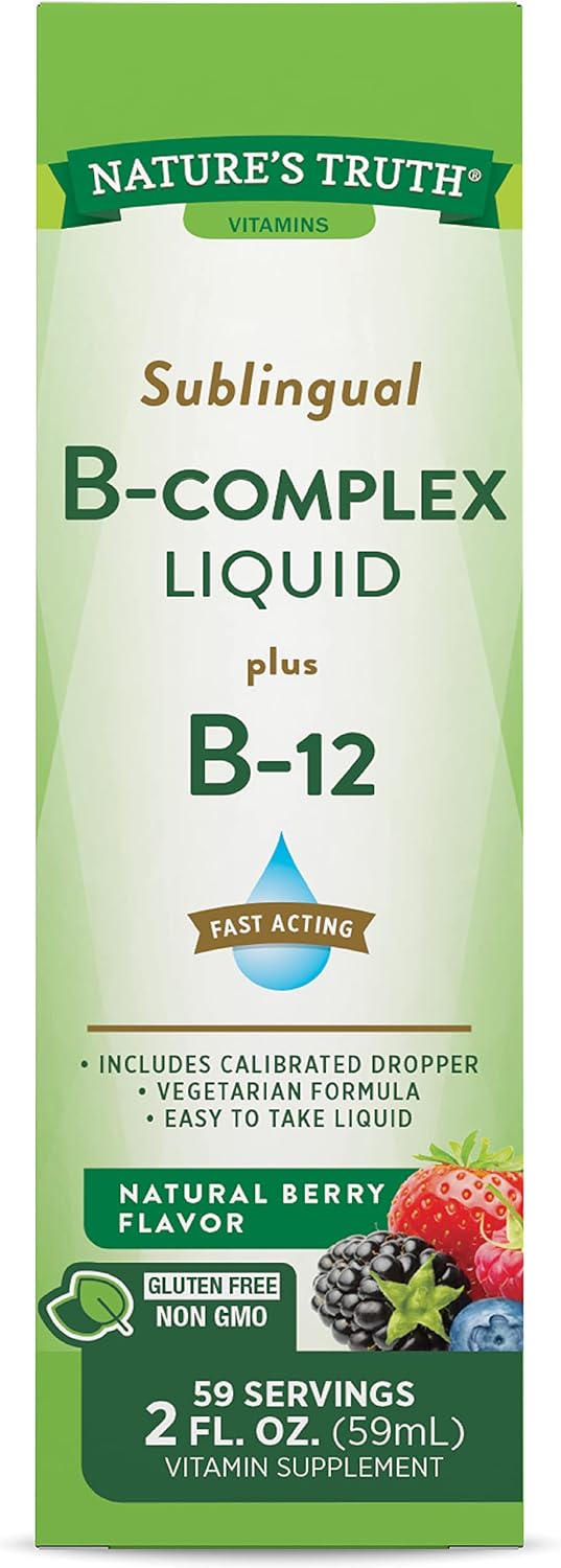 Natures Truth Vitamin B Complex Sublingual Liquid | 2oz | Natural Berry Flavor | Vegetarian, Non-GMO  Gluten Free