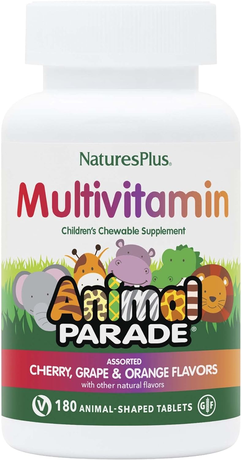 NaturesPlus Animal Parade Childrens Chewable Multivitamin - 180 Animal-Shaped Tablets, Pack of 2 - Natural Assorted Flavors - Vegan, Gluten Free - 180 Total Servings