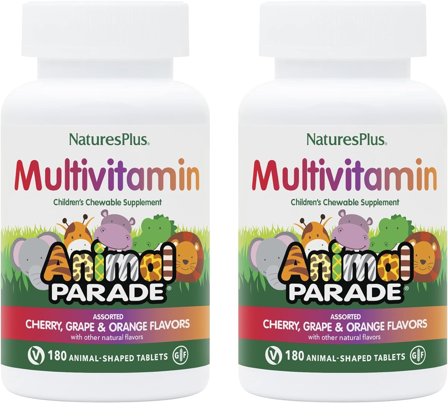 NaturesPlus Animal Parade Childrens Chewable Multivitamin - 180 Animal-Shaped Tablets, Pack of 2 - Natural Assorted Flavors - Vegan, Gluten Free - 180 Total Servings