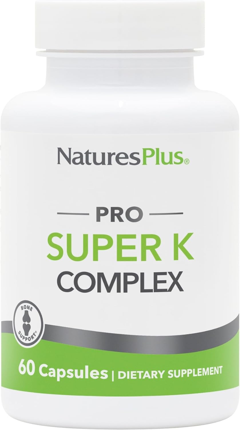 NaturesPlus PRO Super K Complex - 60 Capsules - Promotes Healthy Calcium Metabolism - Includes Vitamins K1  K2 - Non-GMO, Vegan  Gluten Free - 60 Servings