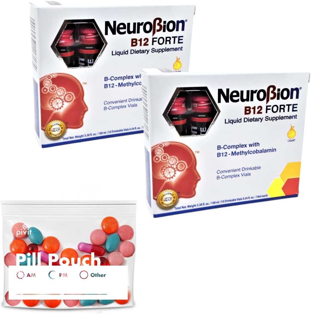 Neurobion Pack B12 Forte 2 Box 10 Vials x 10 ml + Homestuff Pill Pouches Clear Resealable