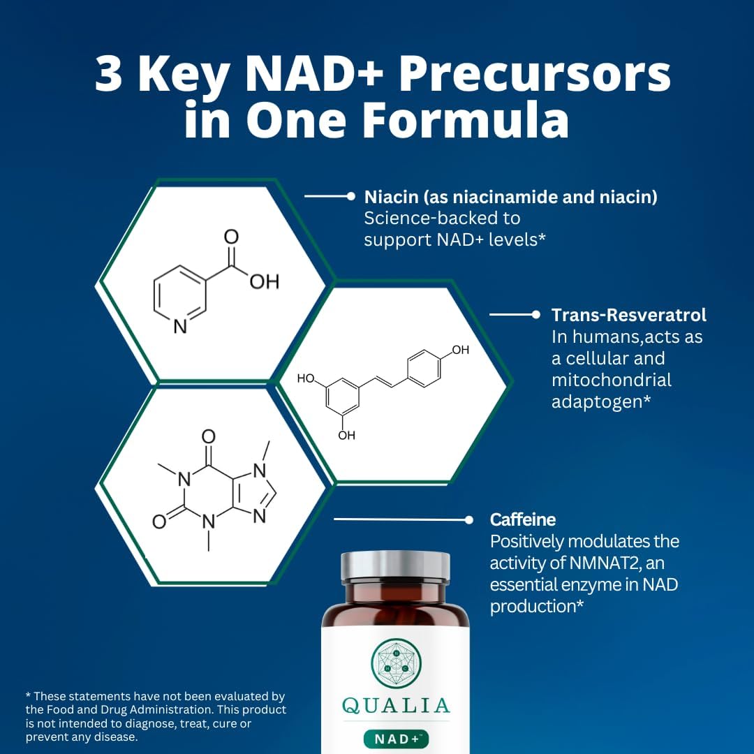 NEUROHACKER COLLECTIVE Qualia NAD+ Nicotinamide riboside nr Supplement, Can Boost NAD+ Levels up to 50% with: NR (nicotinamide riboside from NIAGEN), Niacin  Niacinamide - Vegan (56 Caps)