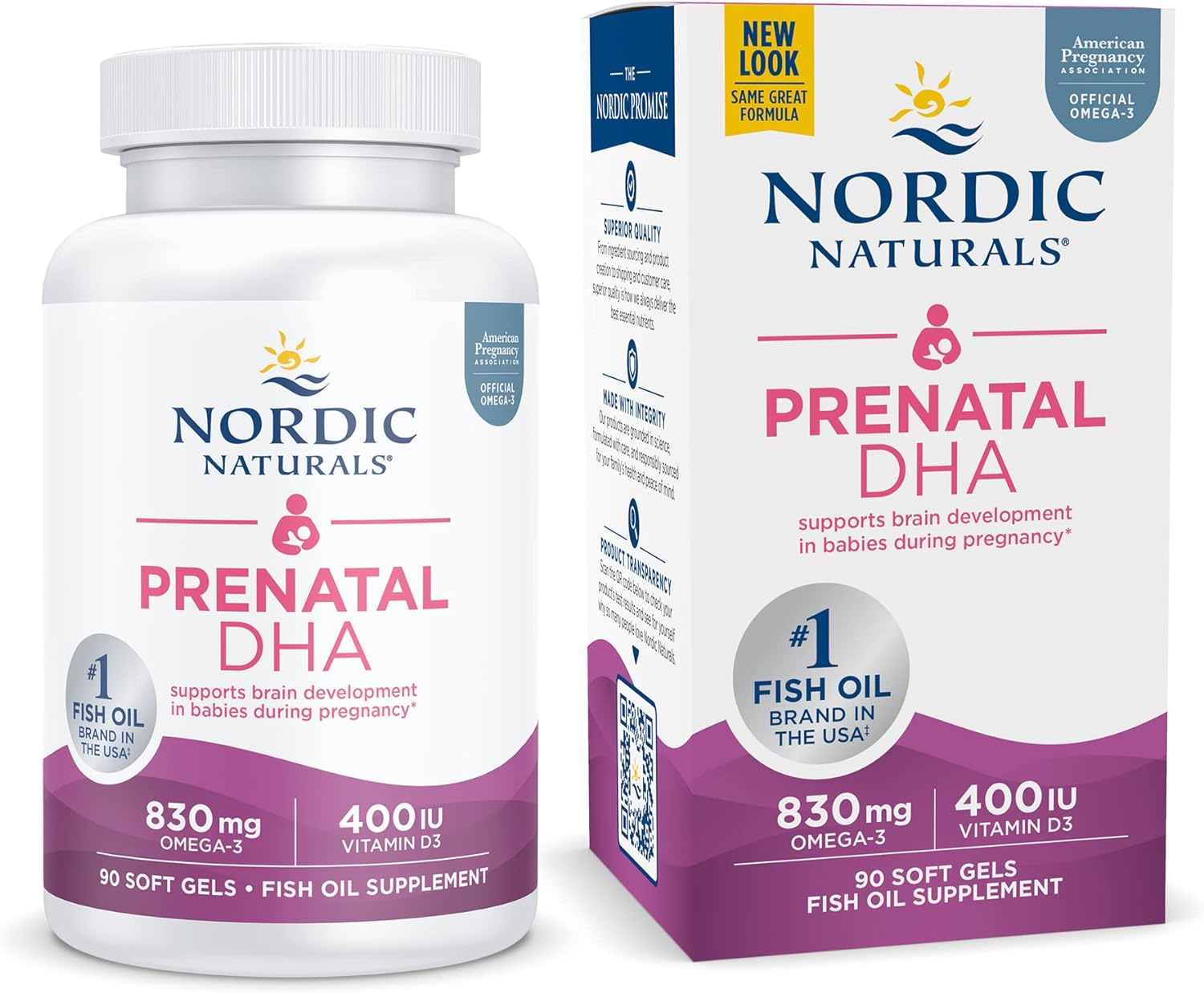 Nordic Naturals Prenatal DHA, Unflavored - 90 Soft Gels - 830 mg Omega-3 + 400 IU Vitamin D3 - Supports Brain Development in Babies During Pregnancy  Lactation - Non-GMO - 45 Servings