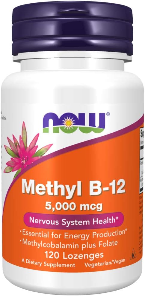 NOW Supplements, Methyl B-12 (Methylcobalamin) 5,000 mcg, Nervous System Health*, 120 Lozenges