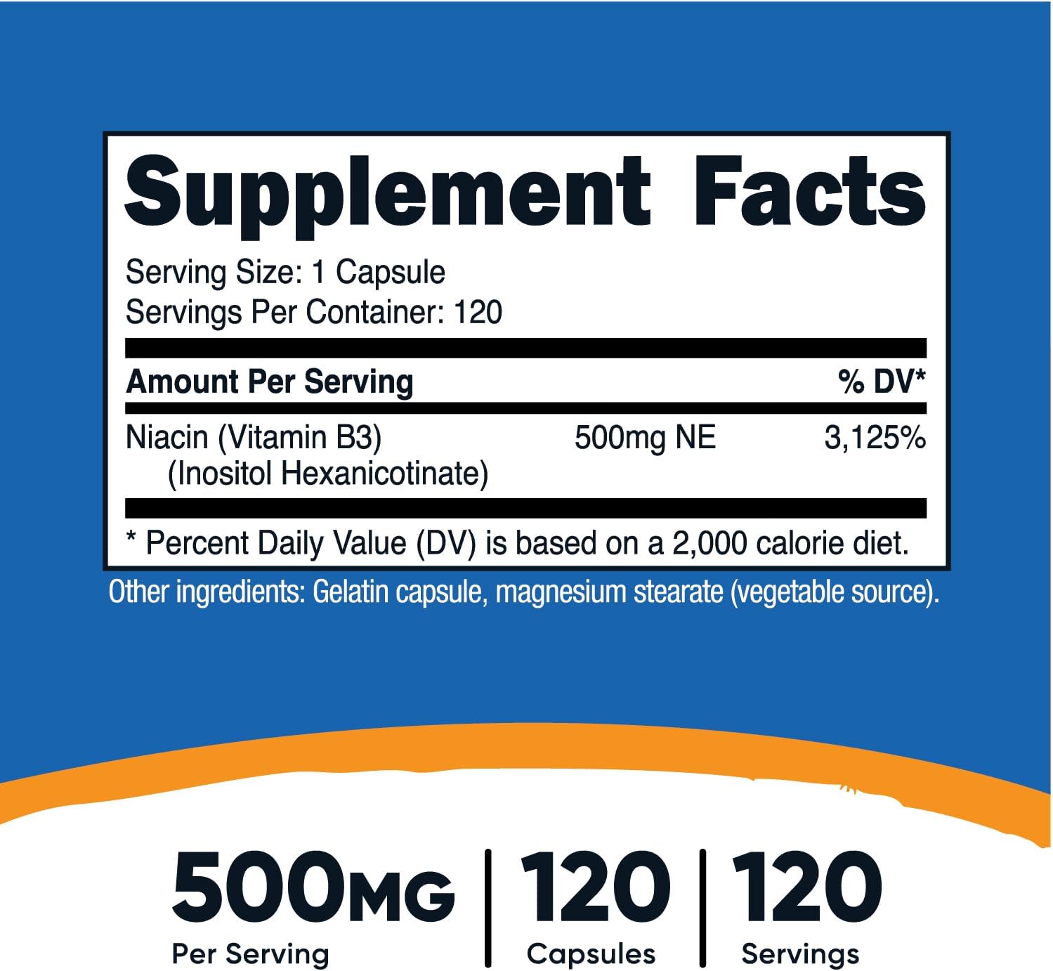 Nutricost Niacin (Flush-Free) Inositol Hexanicotinate 500mg, 120 Capsules, Vitamin B3