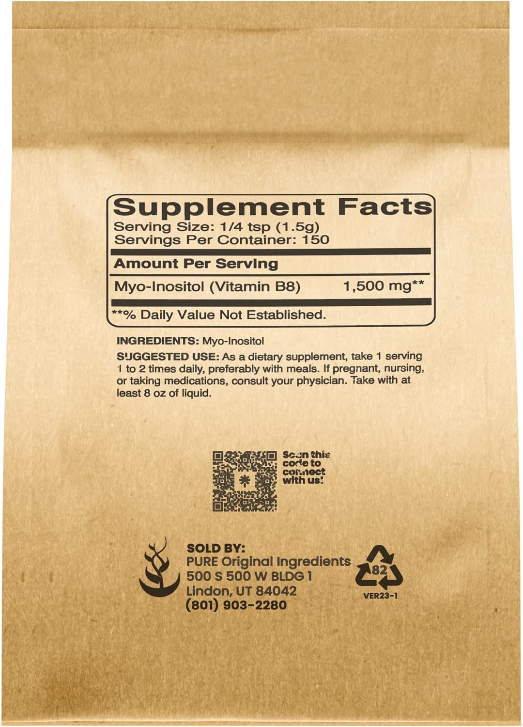 Pure Original Ingredients Inositol (Vitamin B8) Powder (8 oz) Always Pure, No Fillers or Additives, Lab Verified