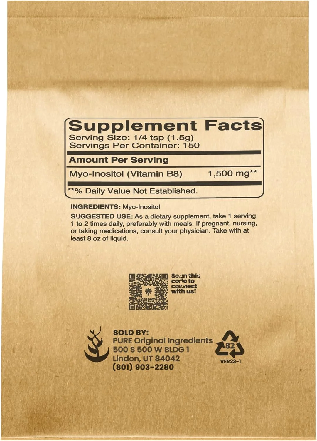 Pure Original Ingredients Inositol (Vitamin B8) Powder (8 oz) Always Pure, No Fillers or Additives, Lab Verified
