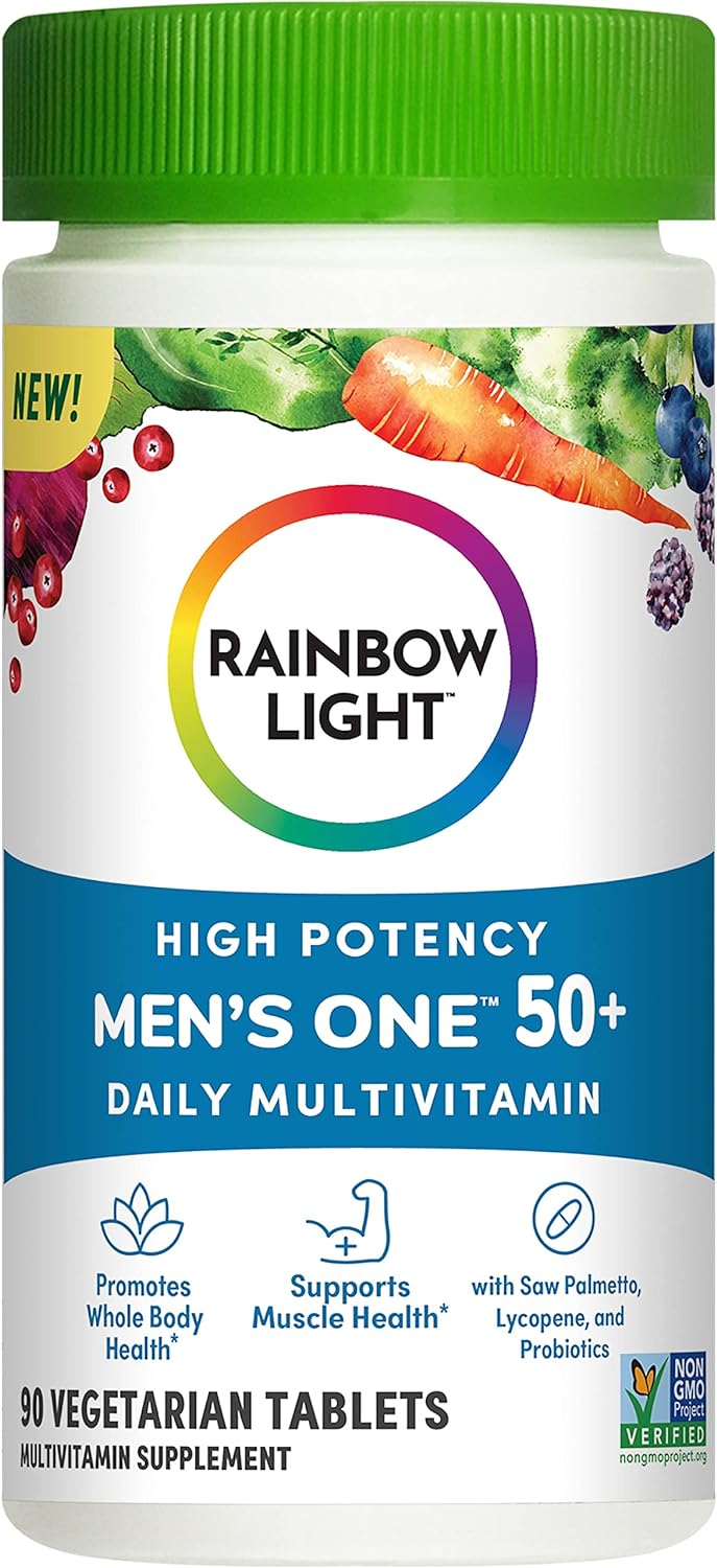 Rainbow Light Multivitamin for Men 50+, Vitamin C, D  Zinc, Probiotics, Mens One 50+ Multivitamin Provides High Potency Immune Support, Non-GMO, Vegetarian, 90 Tablets