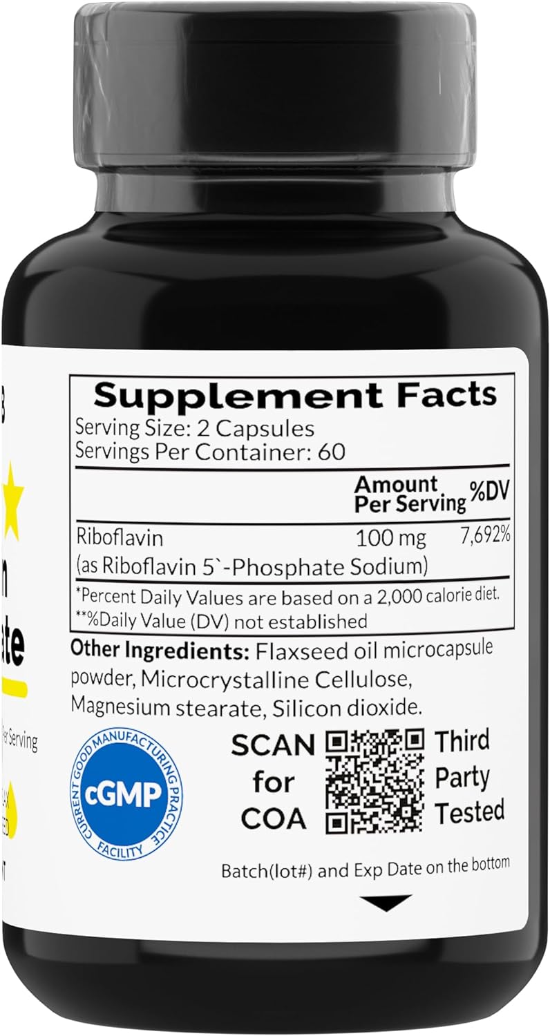 Riboflavin 5-Phosphate 100 mg - 120 Vegetarian Capsules - Bioactive Vitamin B2