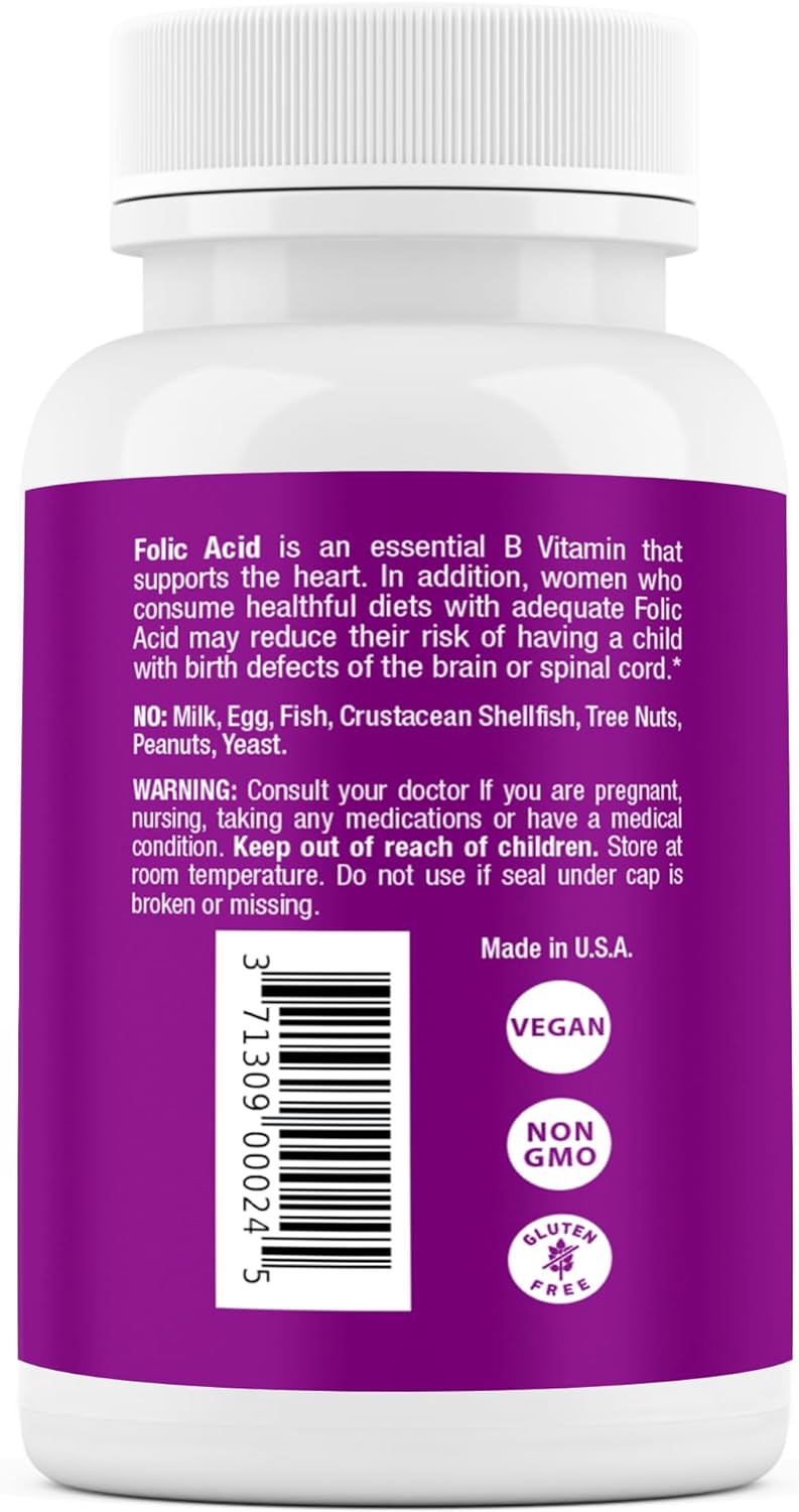 Safrel Folic Acid 400 mcg - Vitamin B9-400 Tablets, Essential Prenatal and Postnatal Vitamin for Fetal Development, Red Blood Cell Production, Cell and Neural Development | Non-GMO, Vegan