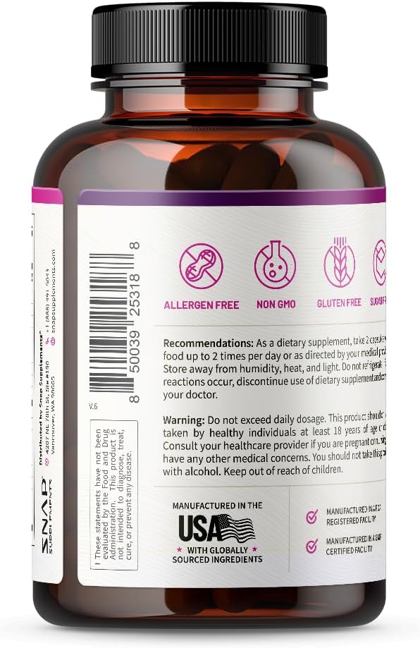 Snap Supplements Hair, Skin and Nails Vitamins, Support Hair Growth, Nourish Skin and Nails with Biotin, Collagen, Kelp, Bamboo and Other Vitamins, Radiant Skin, Strong Hair and Nails, 60 Capsules