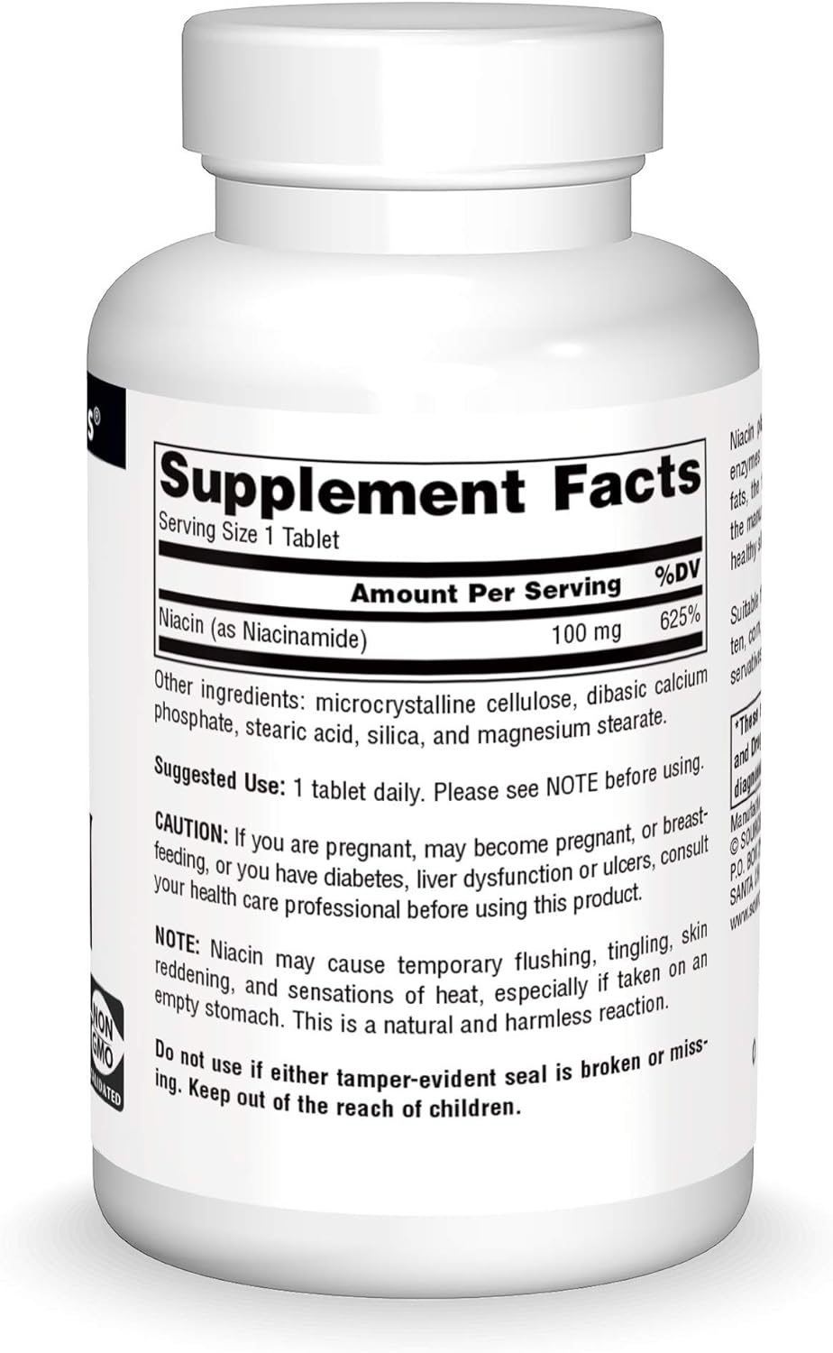 Source Naturals Niacin 100 mg Vitamin B-3, Non-GMO - 250 Tablets
