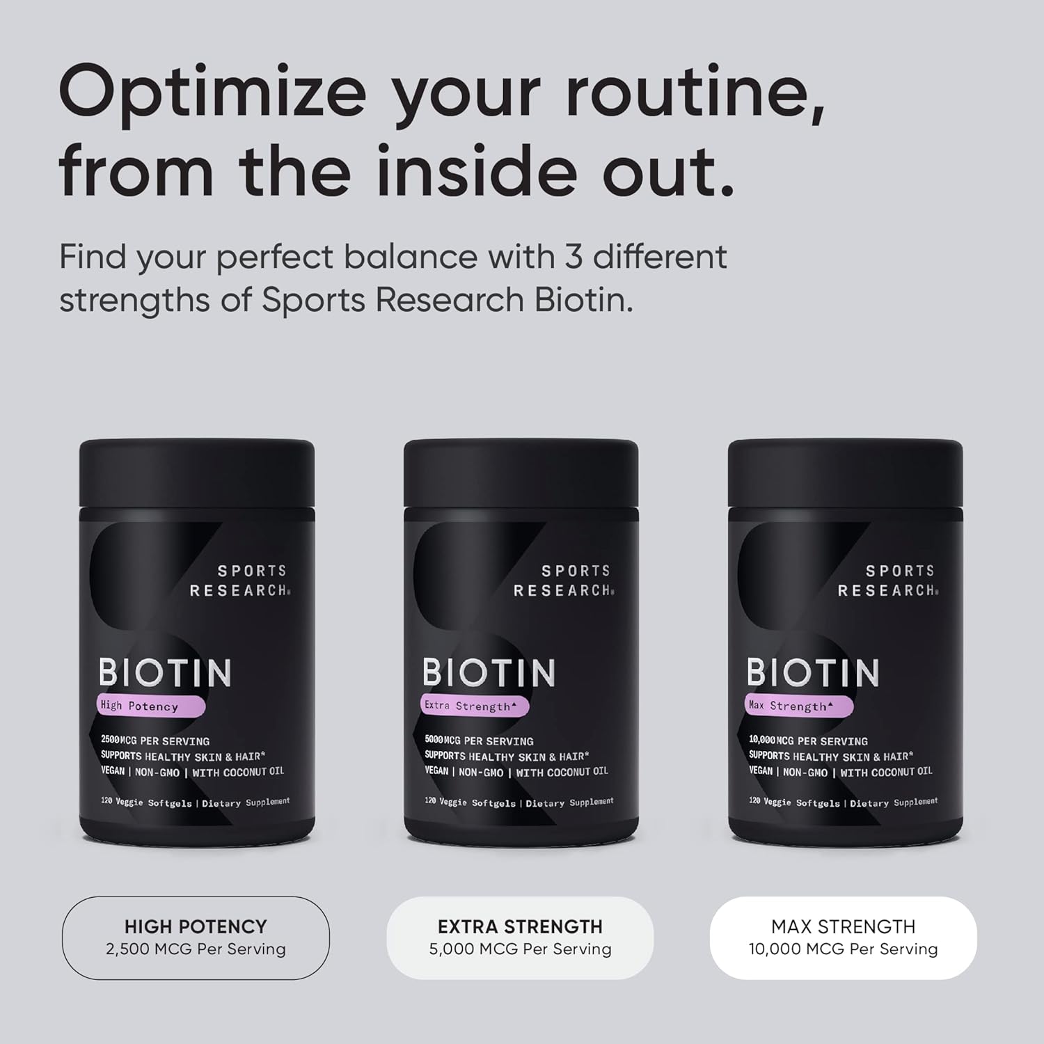 Sports Research Vegan Biotin 10,000mcg with Coconut Oil - Max Strength Biotin Vitamin B7 for Skin and Keratin Support - Non-GMO  Gluten Free, 120 Softgels (4 Month Supply)