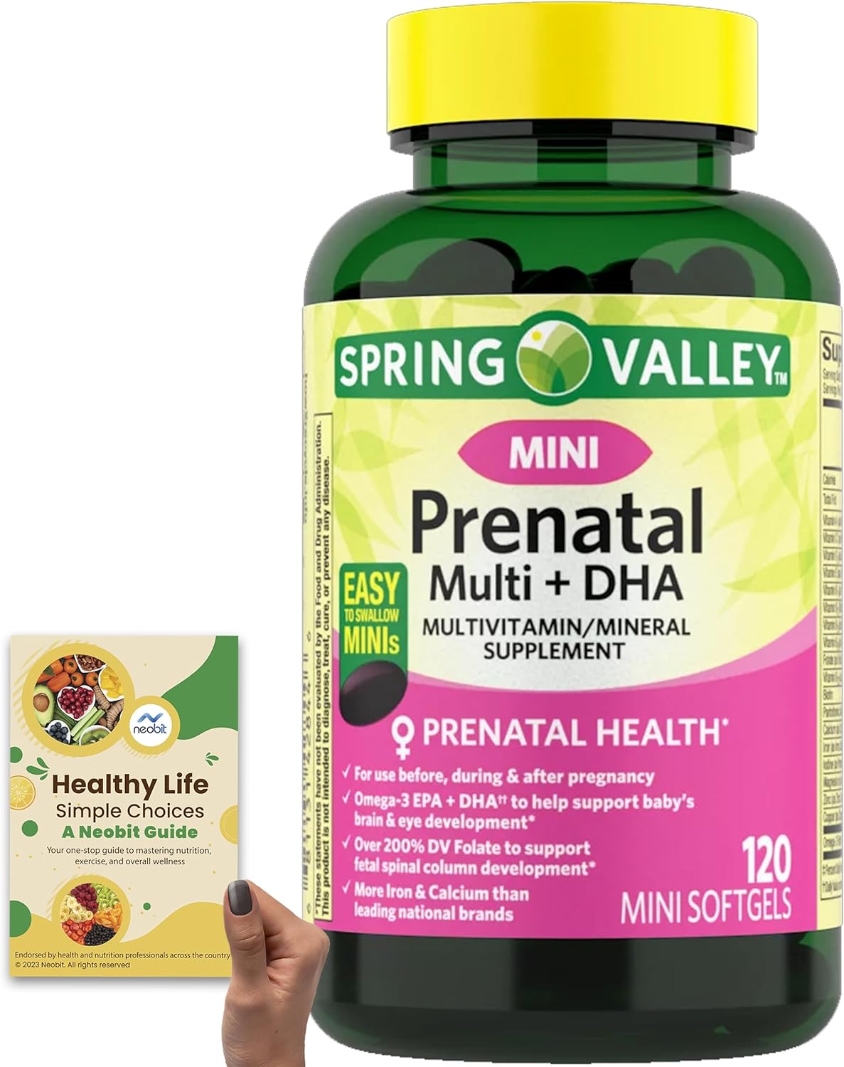 Spring Valley Mini Prenatal Multi + DHA Softgels, 120 Count - Complete Multivitamin/Multimineral Supplement with Omega-3 Fatty Acids EPA and DHA + Healthy Life, Simple Choices: Guide (2 Items)