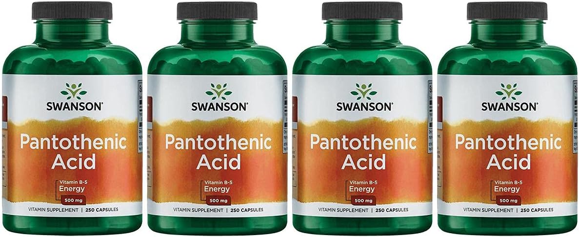 Swanson Pantothenic Acid (Vitamin B-5) Energy Metabolism Nerve Function Support 500 mg 250 Capsules (3 Pack)