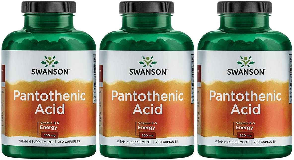 Swanson Pantothenic Acid (Vitamin B-5) Energy Metabolism Nerve Function Support 500 mg 250 Capsules (3 Pack)