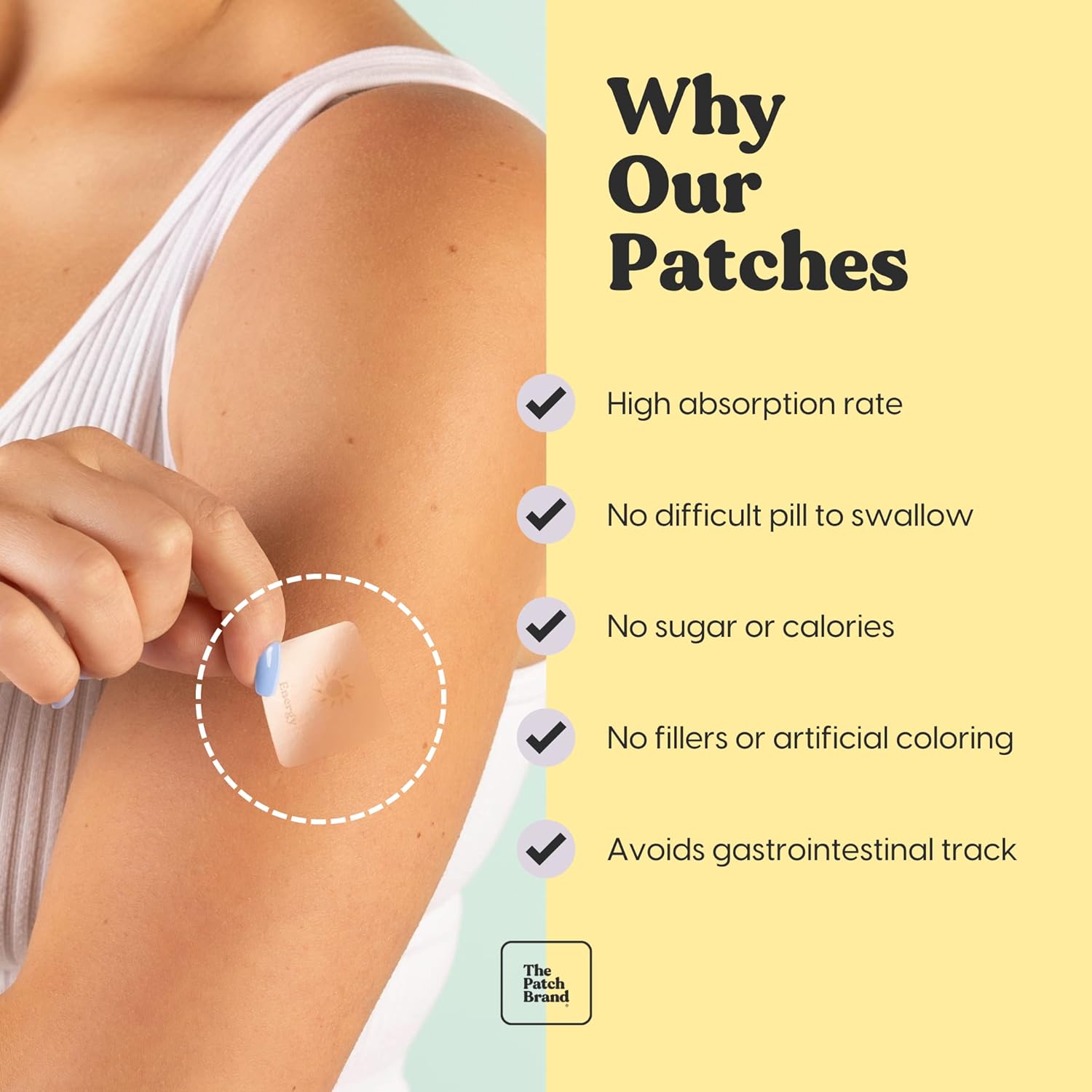 The Patch Brand Energy Patches | Supports Energy with Caffeine and B5 and B3 | All Natural Vitamins  Mineral Patch Plant Based and Cruelty Free Water Resistant Patches That Last All Day
