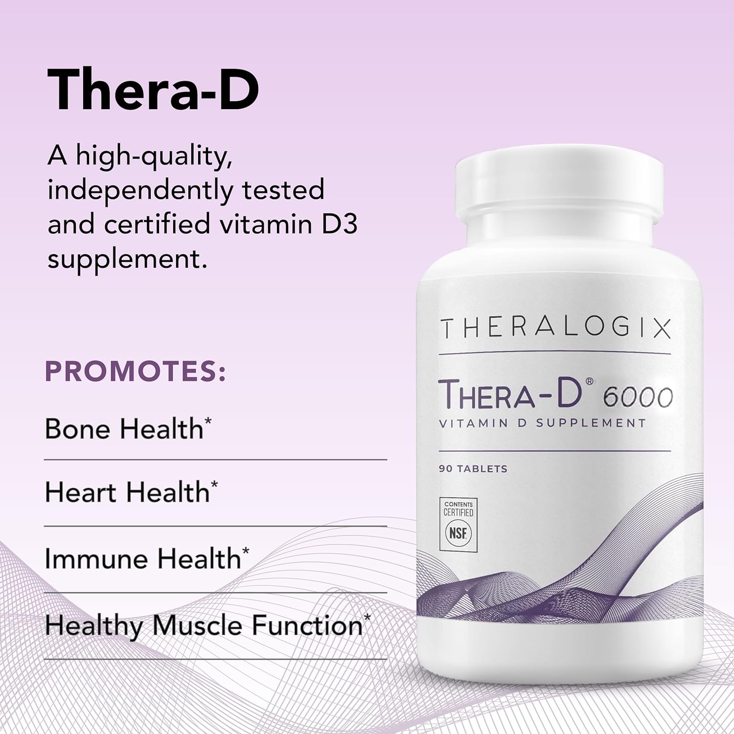 Theralogix Thera-D 6000 Vitamin D Supplement - 6,000 IU (150 mcg) Vitamin D3 Tablets - 90-Day Supply - Immune Support Supplement for Women  Men - Aids Bone  Heart Health - NSF Certified - 90 Tablets