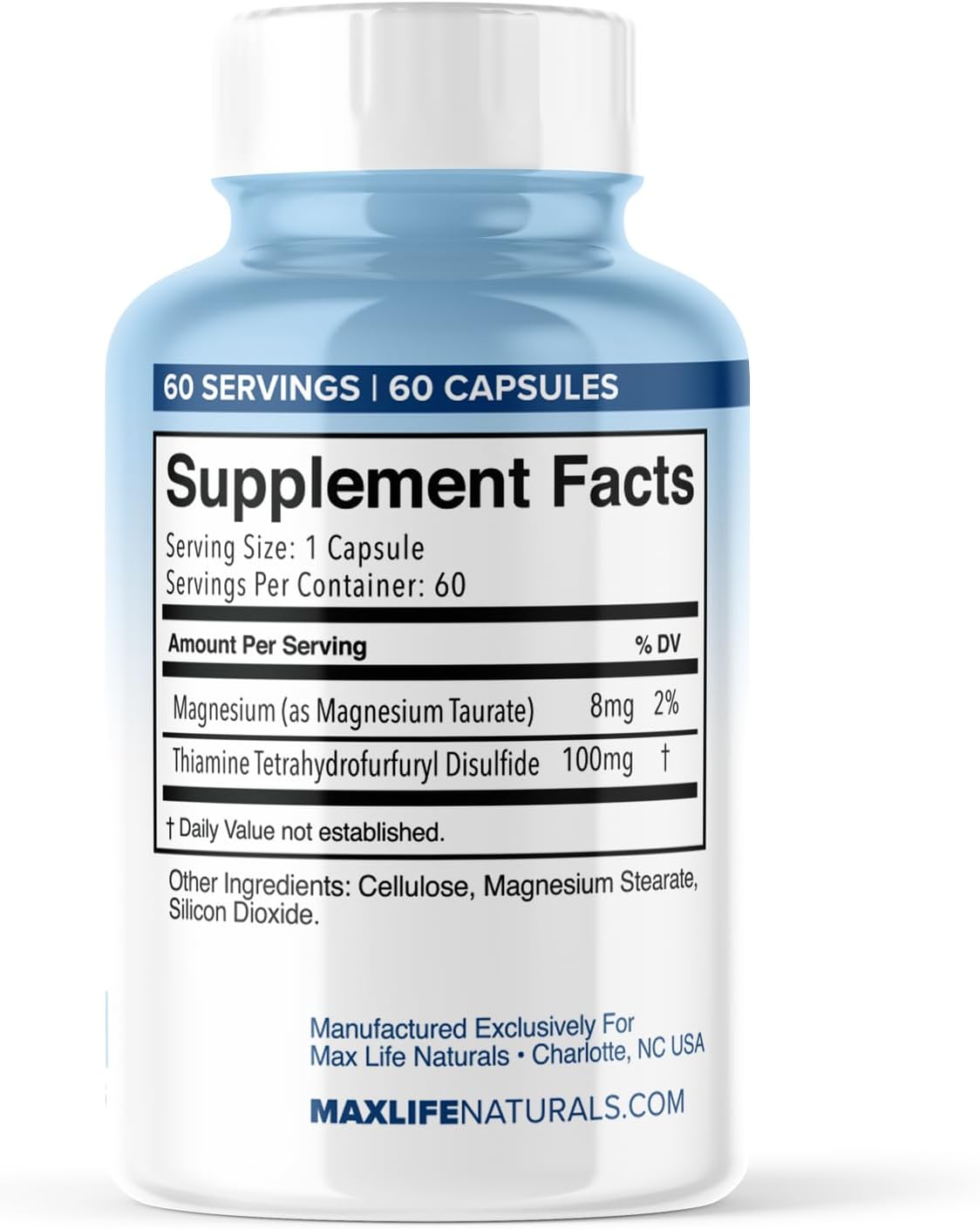 TTFD - B1 Max - Thiamine Vitamin B1 TTFD - 100mg - (Thiamine Tetrahydrofurfuryl Disulfide) Thiamine MAX, 60 Capsules by MAXLIFE NATURALS.