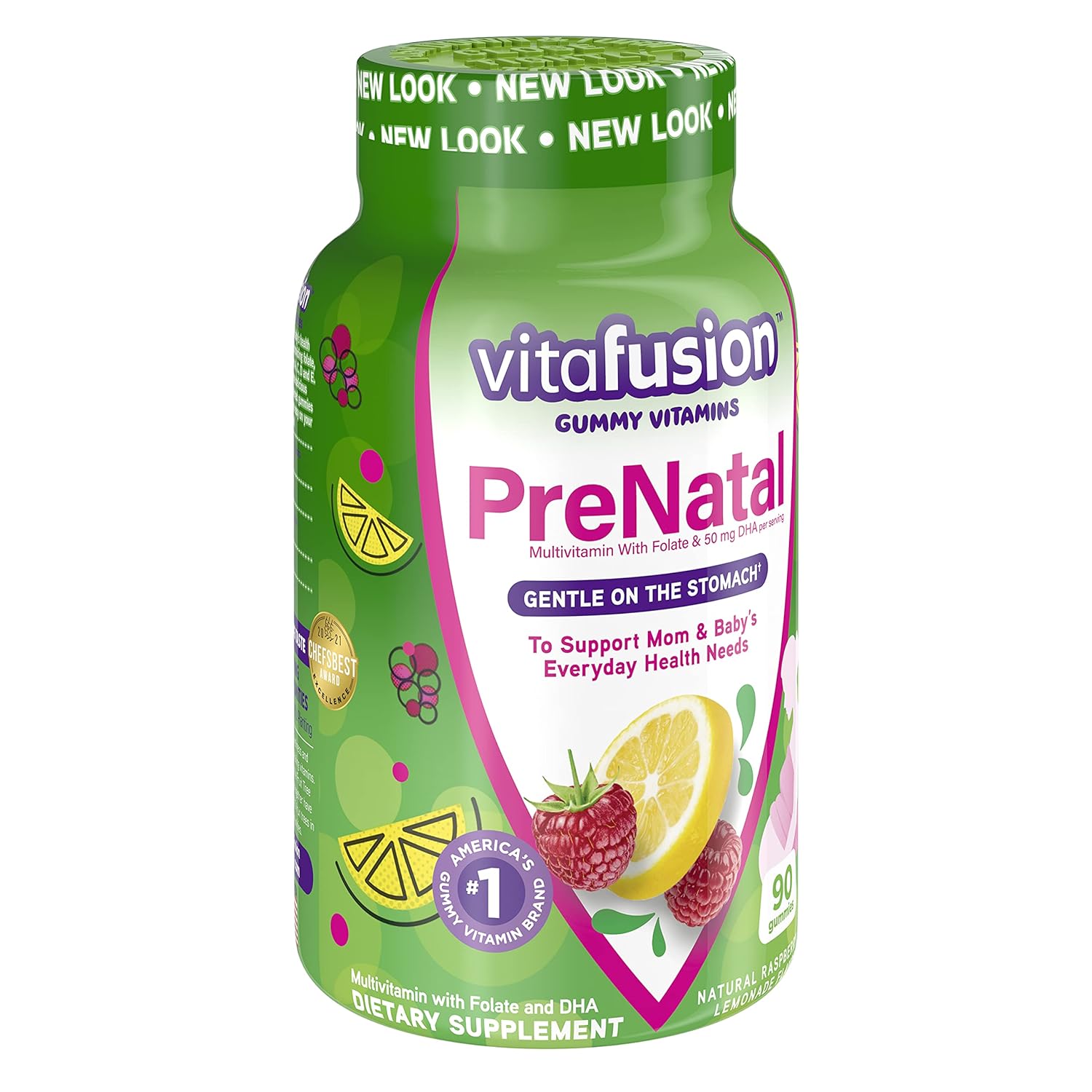 VitaFusion PreNatal Adult Vitamins, Natural Lemon, Raspberry  Lemonade Flavors, 90 Gummies (Pack of 2) by Vitafusion