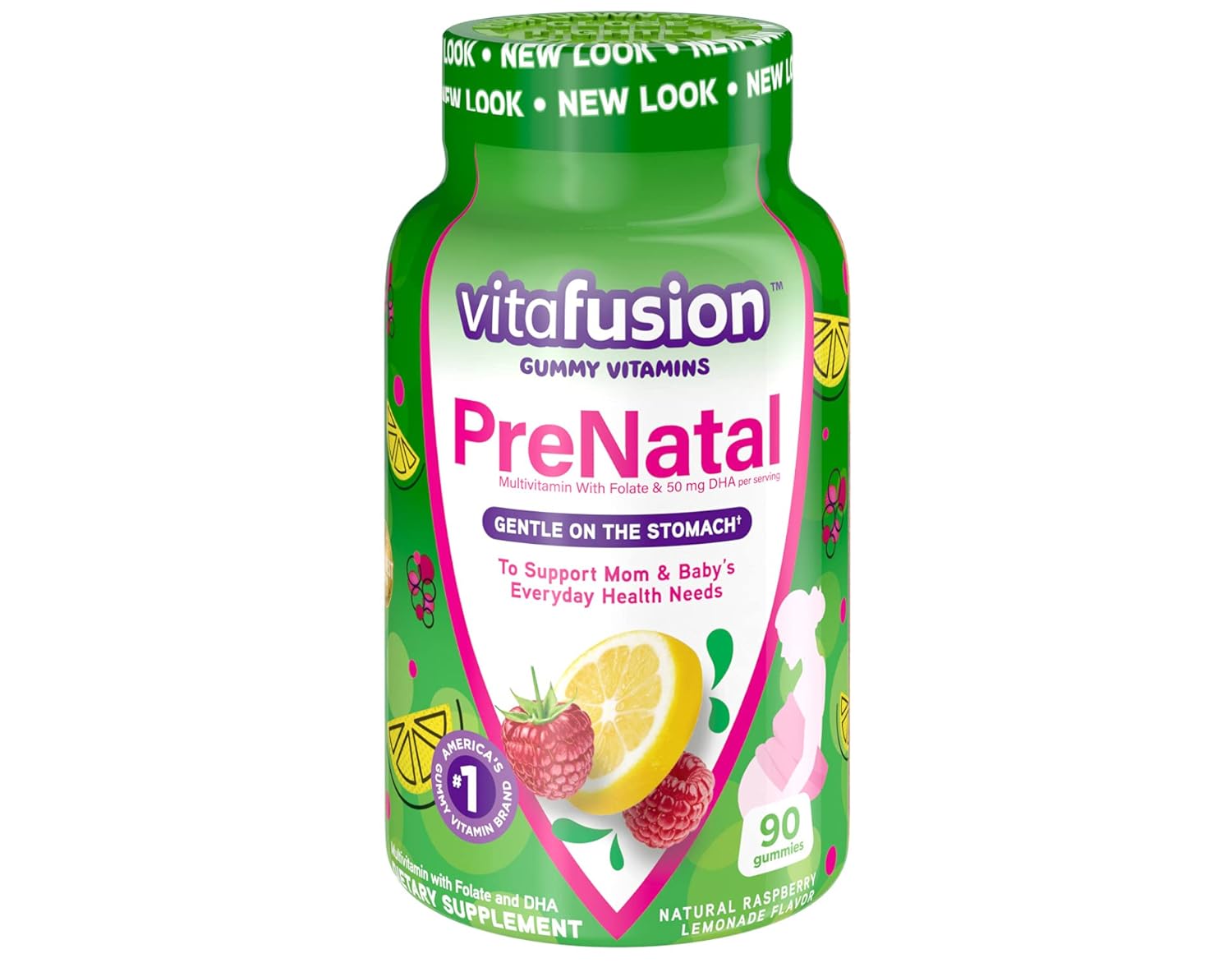 VitaFusion PreNatal Adult Vitamins, Natural Lemon, Raspberry  Lemonade Flavors, 90 Gummies (Pack of 2) by Vitafusion