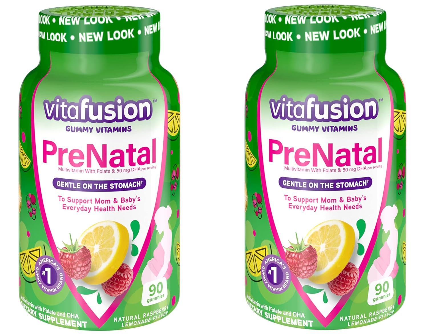 VitaFusion PreNatal Adult Vitamins, Natural Lemon, Raspberry  Lemonade Flavors, 90 Gummies (Pack of 2) by Vitafusion