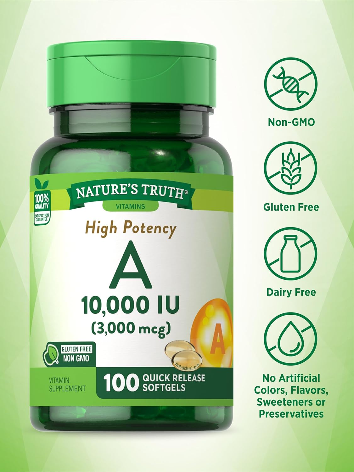 Vitamin A 10000 IU Softgels | 100 Count | Non-GMO, Gluten Free Supplement | by Natures Truth