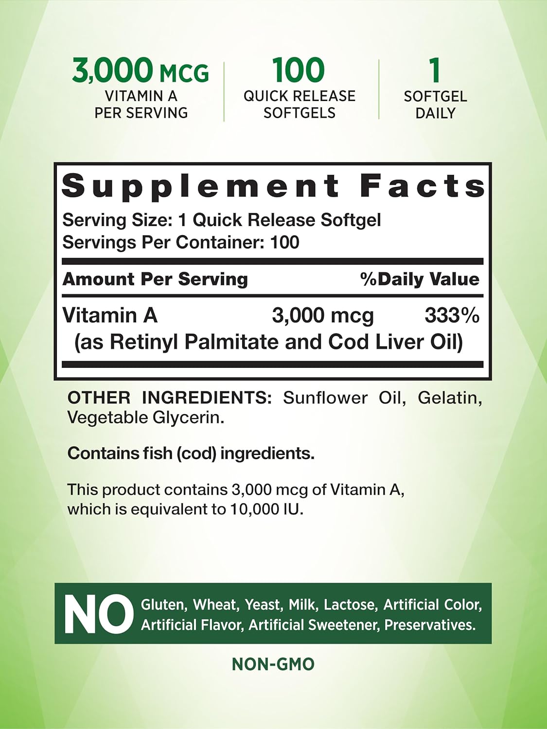 Vitamin A 10000 IU Softgels | 100 Count | Non-GMO, Gluten Free Supplement | by Natures Truth