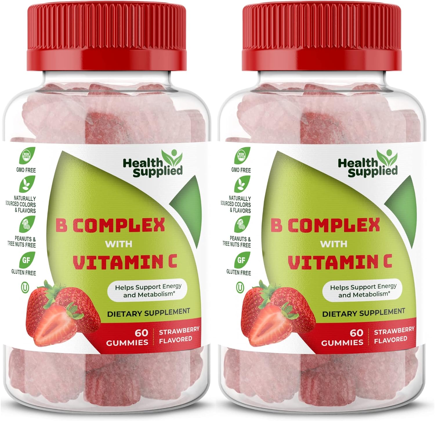 Vitamin B Complex Gummies - Vitamin C - Vitamin B6 - Vitamin B12 - Niacinamide - Folic Acid - Biotin And Calcium - Supports Energy Metabolism And Nerve System Support, Chewable Gummy Chews, Strawberry