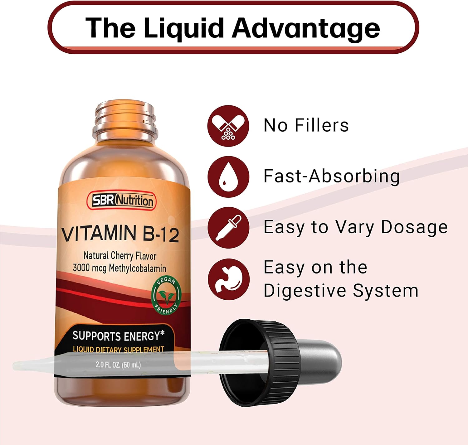 Vitamin B12 Sublingual Liquid Drops - Methylcobalamin, VIT B 12 Supports Energy, Max Absorption, 3000mcg Per Serving, 60 Servings, Non-GMO, Vegan Friendly, Manufactured in The USA