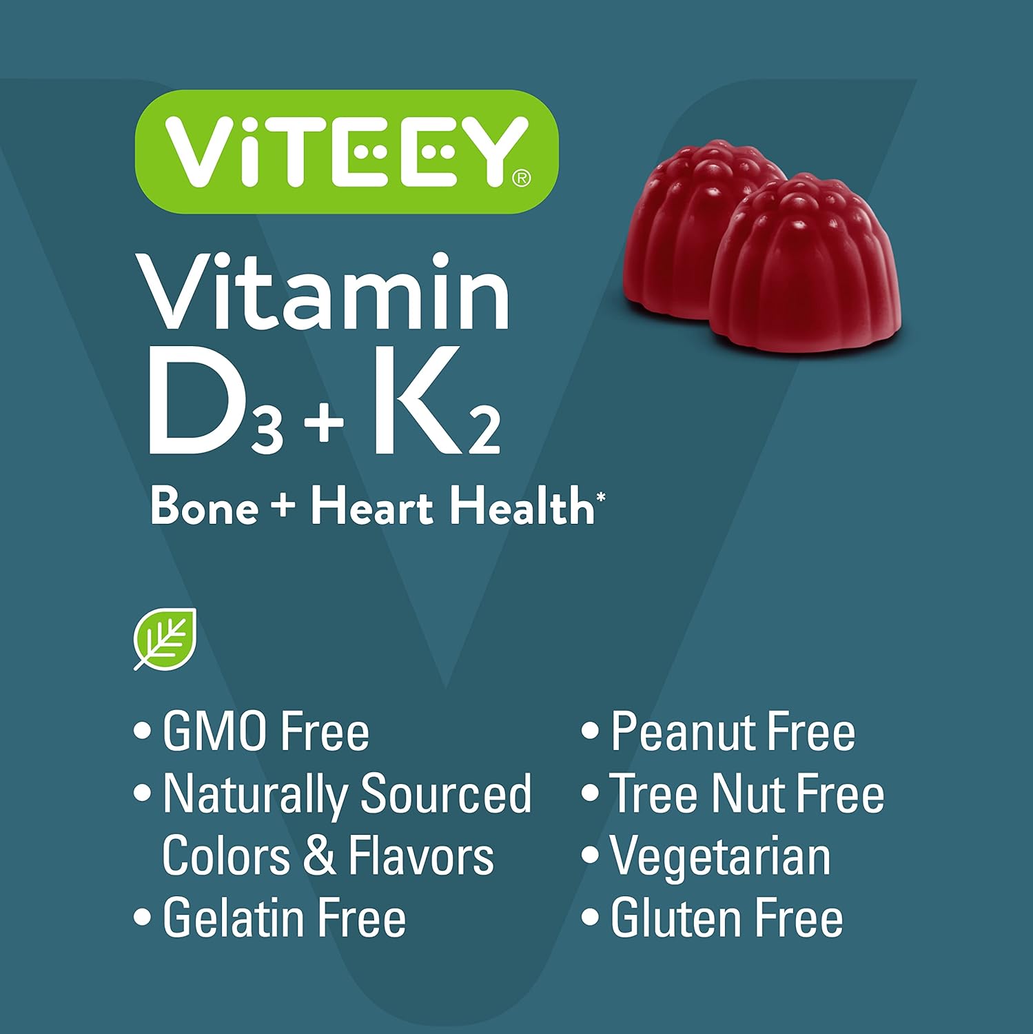 Vitamin D3 + K2 Gummies - 1000 IU Vitamin D3 + 100 mcg Vitamin K2 - Bone  Heart Health for Adults and Teens - Vegetarian, Gluten Free, Gelatin Free  Non GMO - Chewable Strawberry Flavored Gummies