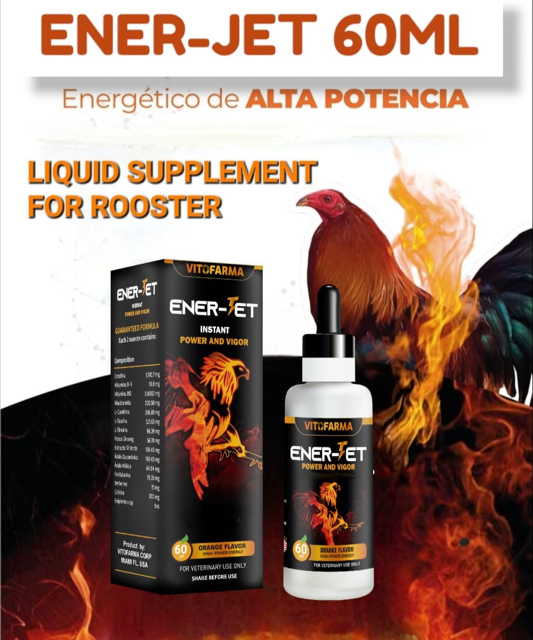 VITOFARMA Ener-Jet Energy Booster for Rooster Natural Multivitamin - Liquid 60 ml